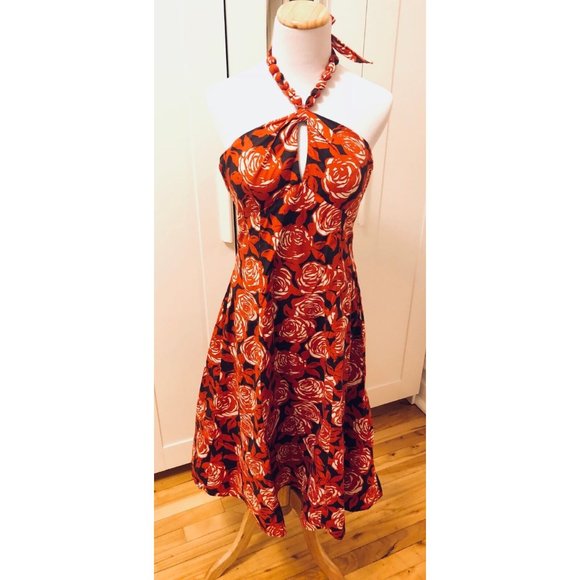 Signature by Robbie Bee Vintage Summer Roses Halter Keyhole Dress - Picture 1 of 5